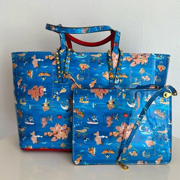 Christian Louboutin *New* Blue Colorful Tote Bag with Pouch & Dust Cover - Picture 1 of 17